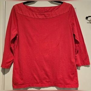 Women's Talbots 3/4 Sleeve Blouse Red Size Medium Petite 100% Cotton